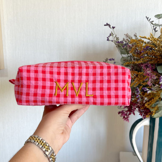 Estuche Vichy rosa y rojo