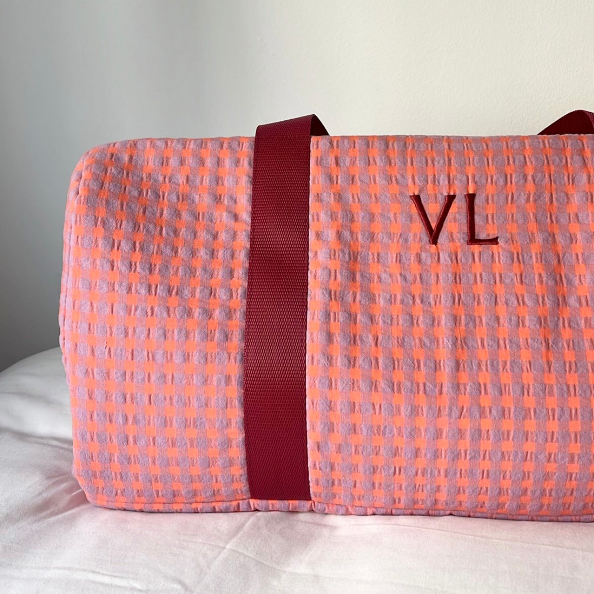 Vichy lila y naranja